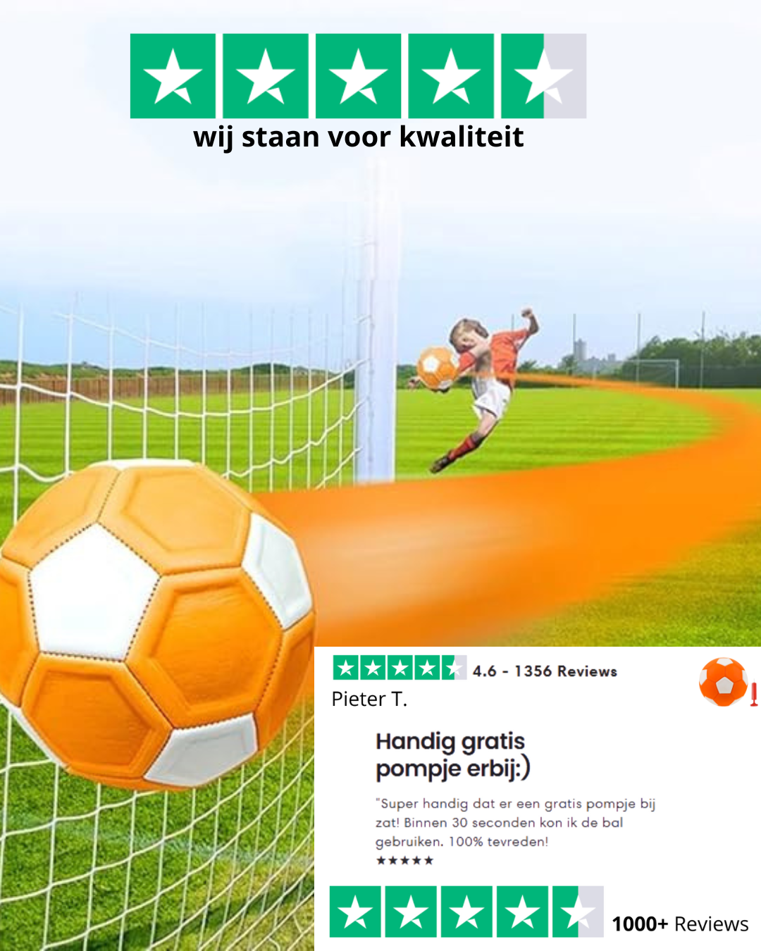 productfoto van de curvebal met klantreview ernaast